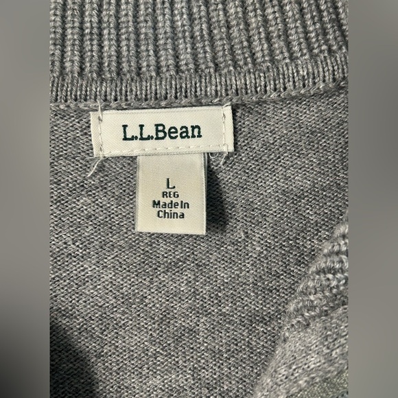 L.L. Bean Gray Cotton Cashmere Blend Zip-Up Dad Sweater Cardigan Men’s Size L - Picture 9 of 12